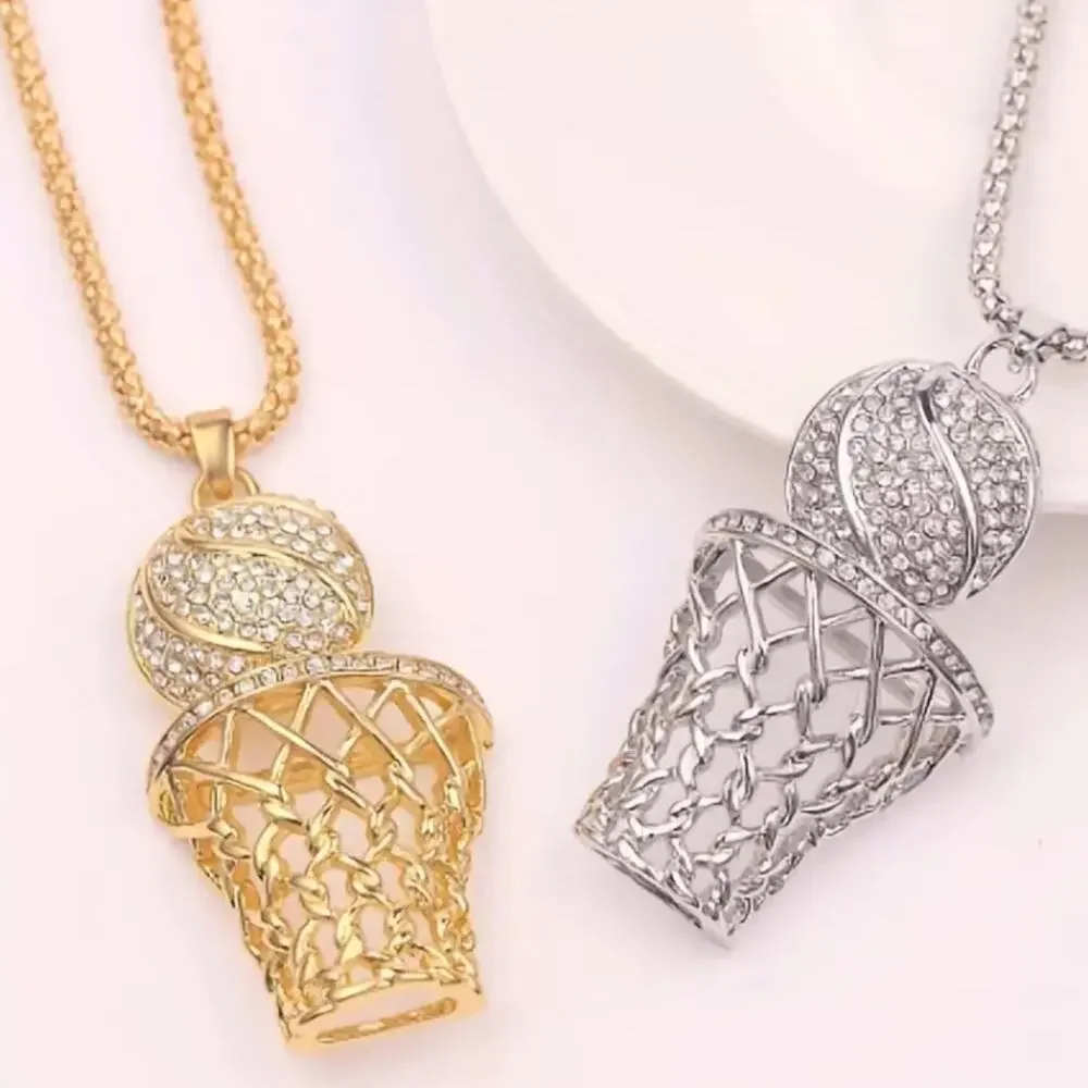 Basketball Necklace Gold Tone with Rhinestones 24” Chain